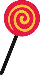 Lollipop with spiral colors, twisted sucker candy. Vector cartoon of round candies with striped swirls.