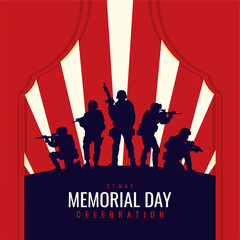 memorial day poster template with soldiers silhouette