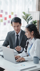 Asian male and female business partners for company registration Working with computer working together, Accrual Basis, conversion Costs, Capital Stock, Current Liabilities, Cash Short and Over