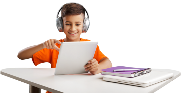 Kid self isolation doing homework at the home