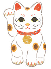 「福を招く」右手を上げた縁起物の招き猫　手描きイラスト