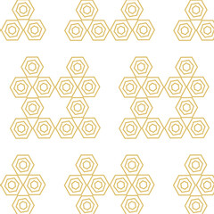 Abstract geometric vector seamless pattern with golden line texture polygons on white background. Modern wallpaper, bright background graphic element