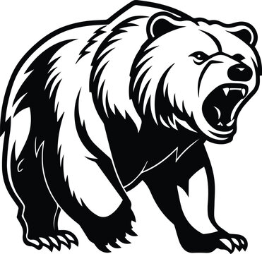 Grizzly Bear Logo Monochrome Design Style
