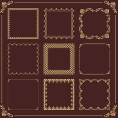 Vintage set of vector elements. Brown and golden square elements for decoration and design frames, cards, menus, backgrounds and monograms. Classic patterns. Set of vintage patterns - 596976165