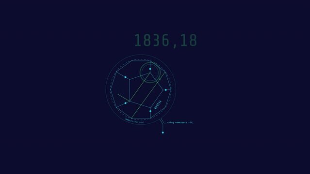 Looped animation of geometric shapes with decagon HUD element.