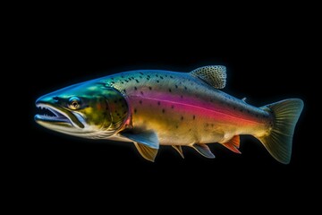 A generative AI-created picture of rainbow-colored salmon