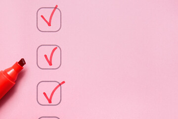 Checklist box with red marker, closeup