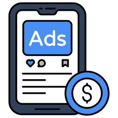 Conceptual flat design icon of mobile paid ad 