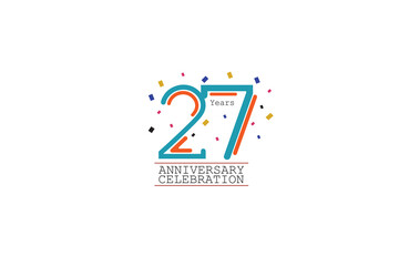 27th, 27 years, 27 year anniversary 2 colors blue and orange on white background abstract style logotype, vector design for celebration vector