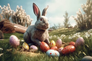 Fototapeta na wymiar Illustration of Easter bunny. Generative AI