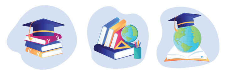 Flat illustration design for national education day with book concept, globe on white background.