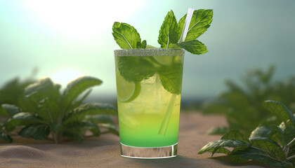 Mint Julep in Paradise: A Summer Cocktail to Savor, Product Photo Mockup, Illustartion, HD Photorealistic - Generative AI