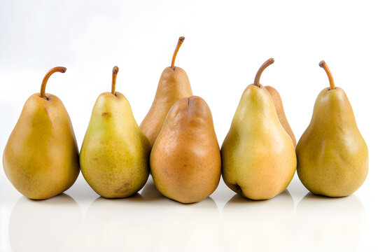 Frontal view of a set of pears on a white background
Generative AI. 
