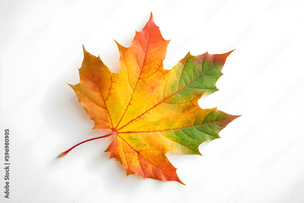 Wall mural the image of an autumn theme natural maple leaf in yellow and green tones on a white background. gen