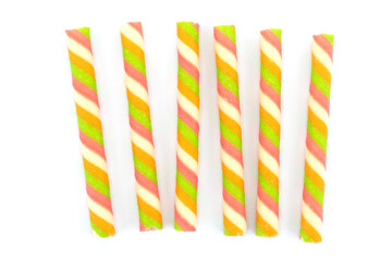Wafer stick roll isolated on white background. colorful wafer stick rolls.