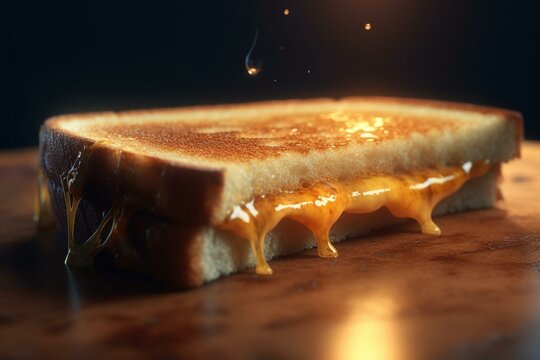 3D model of a grilled cheese sandwich, cheese is melted and oozing. Warm and gooey texture. Soft pop. Generative AI