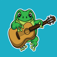 artwork illustration and T shirt design frog and guitar