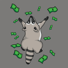 artwork illustration and T shirt design cute racoon and money