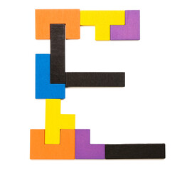 Composition with colorful puzzle blocks on white background