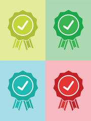 Full color Certified Medal Icons or Approved vector Flat vector