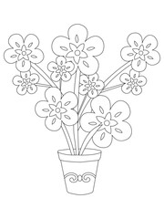 Vector illustration with flowers. Coloring page. Garden print. Monochrome line drawing. Flower, floral painting. Graphic line art