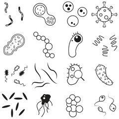 Bacteria Related Vector Line Icons. Contains such Icons as Virus, Colony of Bacteria and more.