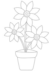 Vector illustration with flowers. Coloring page. Garden print. Monochrome line drawing. Flower, floral painting. Graphic line art