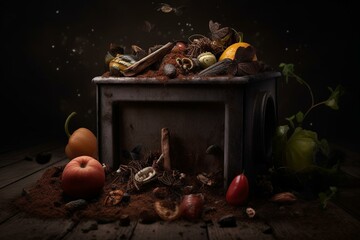 Rendered bin for composting food scraps with worms. Generative AI