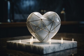 Marble background with illuminated merkaba and heart. Generative AI