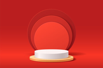 Red abstract 3D minimal geometric shape scene for product presentation background