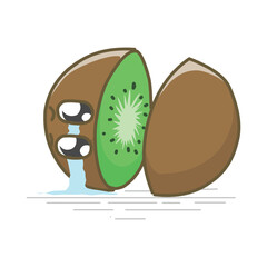 Cute cartoon kiwi. Cartoon fruit character set. Funny emoticon in flat style. Food emoji vector illustration