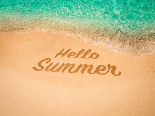 Fototapeta na wymiar Hello summer concept. Relaxing calligraphy font of 
