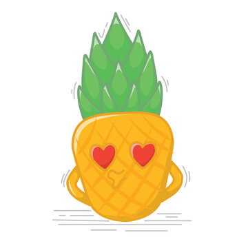 Cute cartoon pineapple. Cartoon fruit character set. Funny emoticon in flat style. Food emoji vector illustration