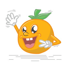 Cute cartoon orange. Cartoon fruit character set. Funny emoticon in flat style. Food emoji vector illustration