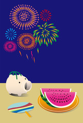花火と夏の風物詩のポストカード
