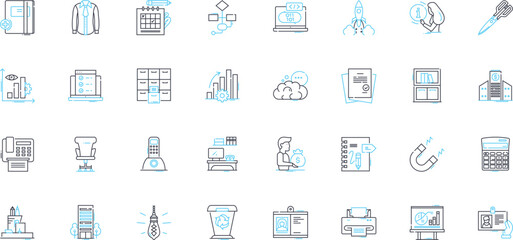 Creative agency linear icons set. Inspiration, Imagination, Innovation, Design, Artistry, Vision, Conceptualization line vector and concept signs. Strategy,Collaboration,Branding outline Generative AI