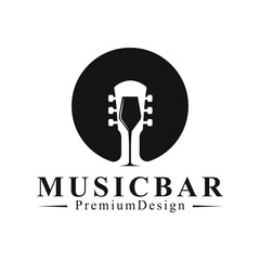 Music bar modern logo design combination guitar and wine glass