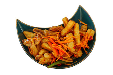 Chinese food. Fried eggplant with vegetables. isolated