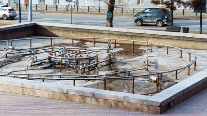 Fountain in Irkutsk in spring in Siberia, Russia