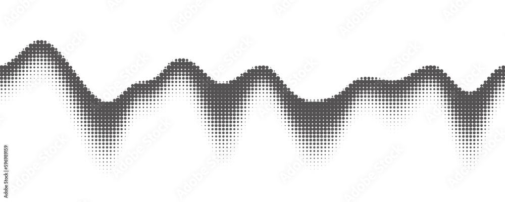 Poster Dotted wave background. Halftone abstract vector gradient. Particle flow fade. Textured fluid effect. Dymamic design with points.