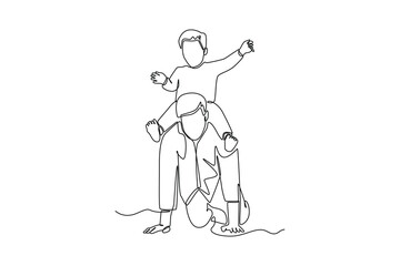 Continuous one line drawing of happy boy playing with his father. Happy father's day concept. Single line draw design vector graphic illustration.