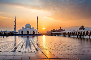blue mosque at sunset