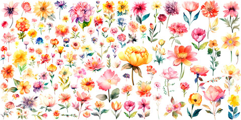 Fototapeta na wymiar watercolor flower collection. set of hand drawn flower Generative AI