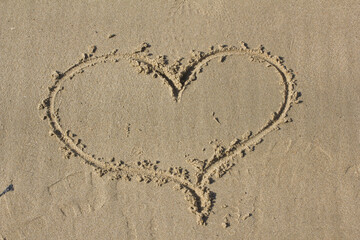 
A heart drawn on the sandy beach.