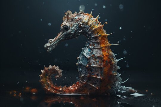 A seahorse painted with watercolors. Generative AI