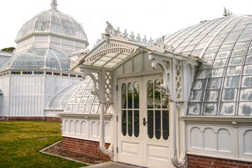 Fototapeta na wymiar Conservatory of Flowers Victorian style greenhouse doors in Golden Gate Park, San Francisco, California 