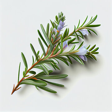 Rosemary sprig on white background | Twig of rosemary sprig for label | Food spices and cosmetics | Oil | Tea | Advertisement | Packaging | Generative AI | Hyper realistic | Photorealism | Digital 