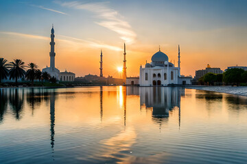 Fototapeta na wymiar mosque at sunset