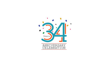 34th, 34 years, 34 year anniversary 2 colors blue and orange on white background abstract style logotype, vector design for celebration vector