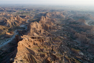 Fototapeta na wymiar Aerial View of Badlands in Mond Mountain, Bushehr, Iran
